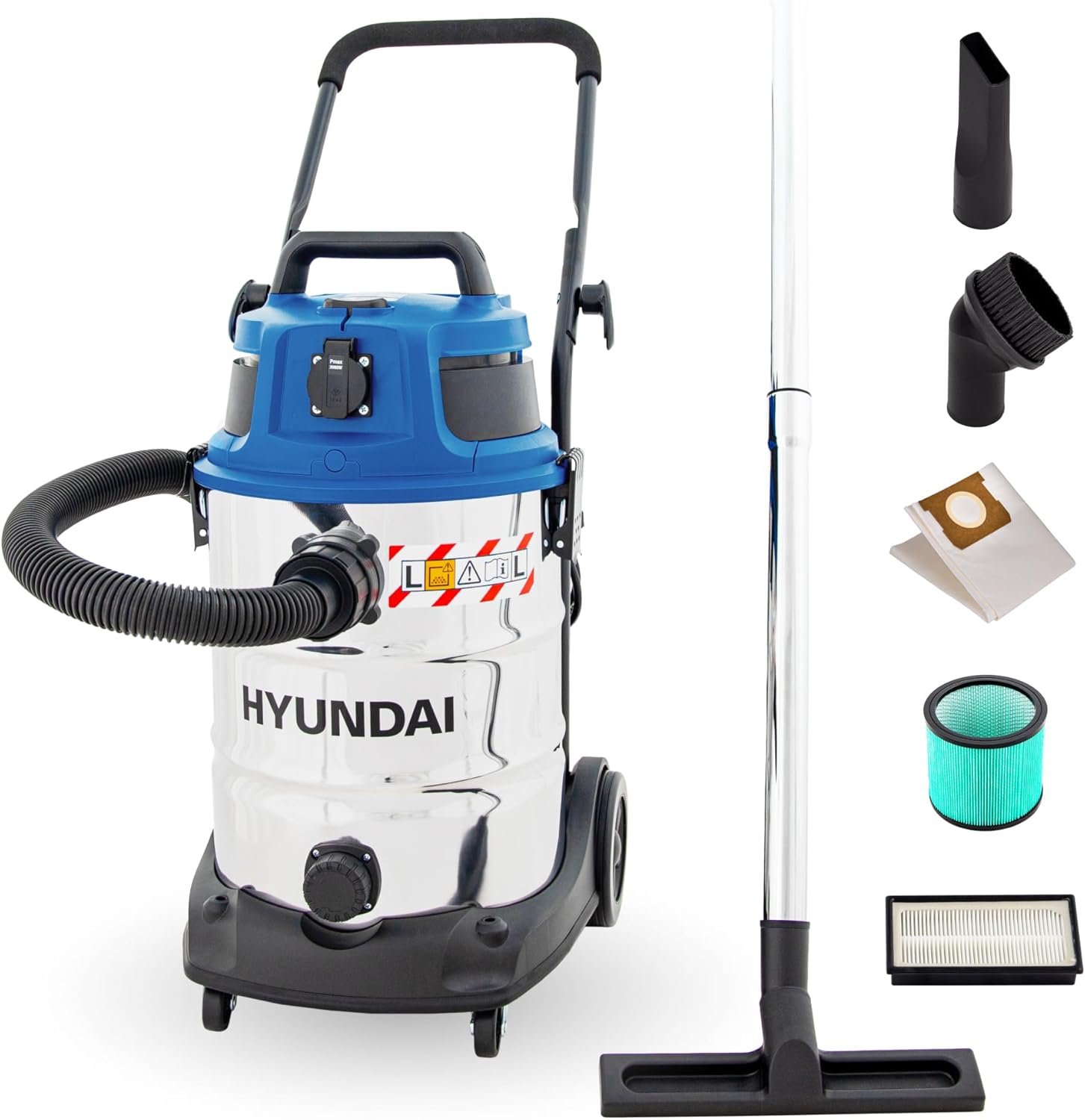 HYUNDAI Nass- / Trockensauger VCWD1630E, 1600 W, 30l Edelstahltank, Sauger mit Ausgangssteckdose, Master-Slave-Funktion (Staubsauger, Waschsauger, Industriestaubsauger)