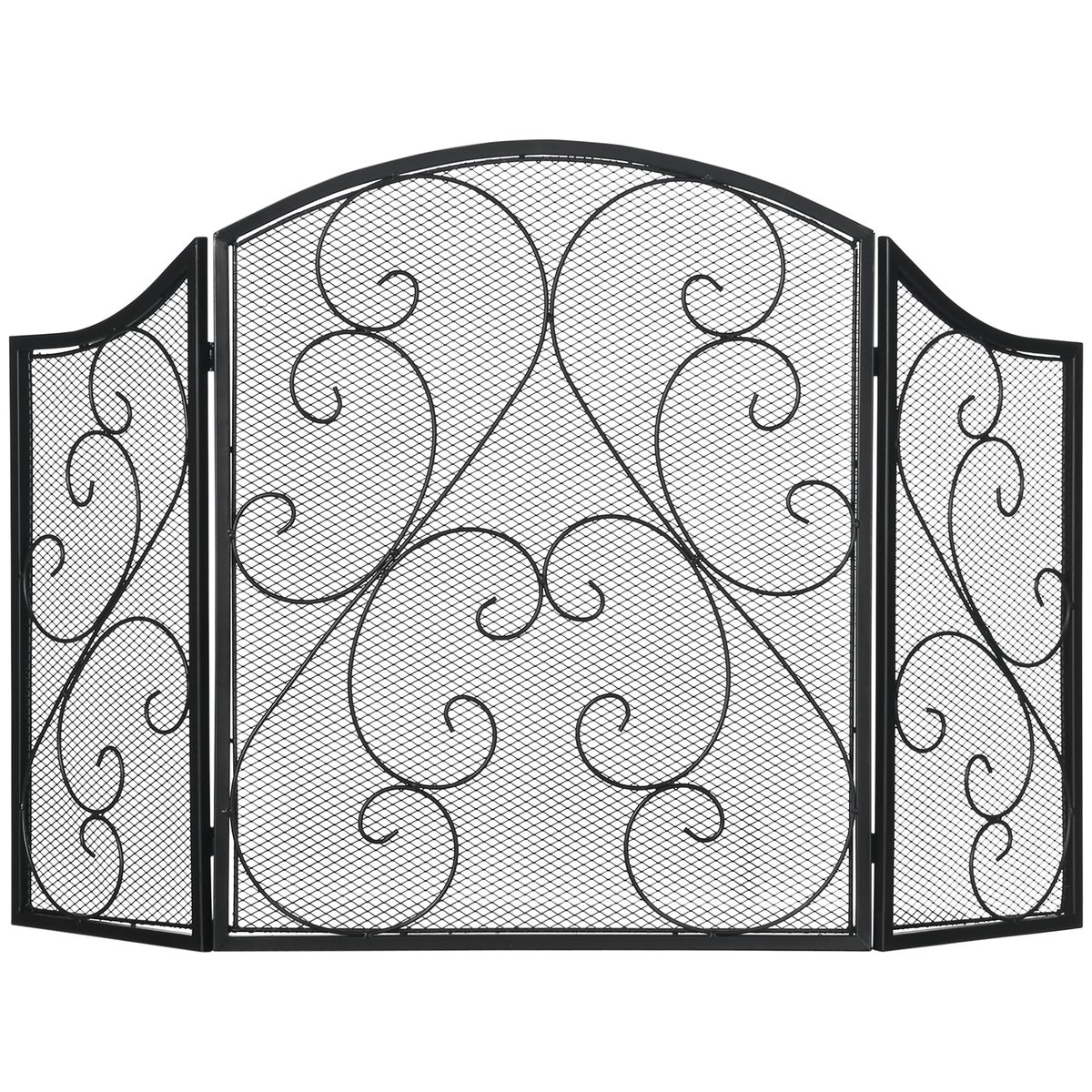 HOMCOM Haardscherm, opvouwbaar haardscherm, kachelscherm met 3 panelen, vonkenscherm in vintage design voor woonkamer, metaal, zwart 66 x 31 x 81 cm