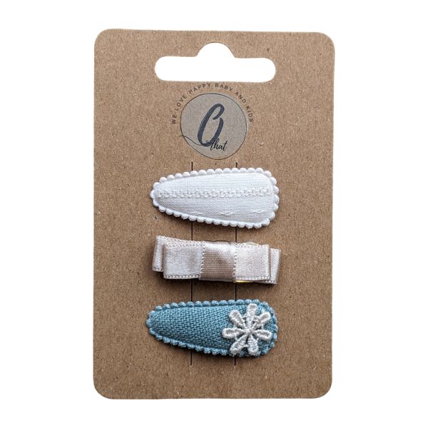 Ootje kadootje Spring Haarclip -  Ivoor/ Strik / Dusty green – 3 Stuks