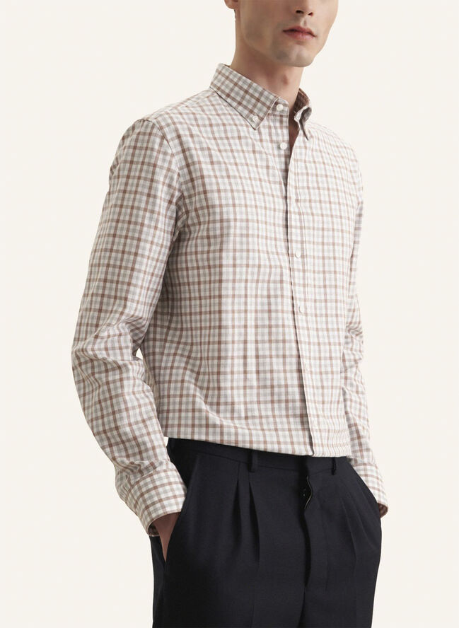 Seidensticker Flannel shirt Slim Long sleeve Button-Down-Collar Check Brown