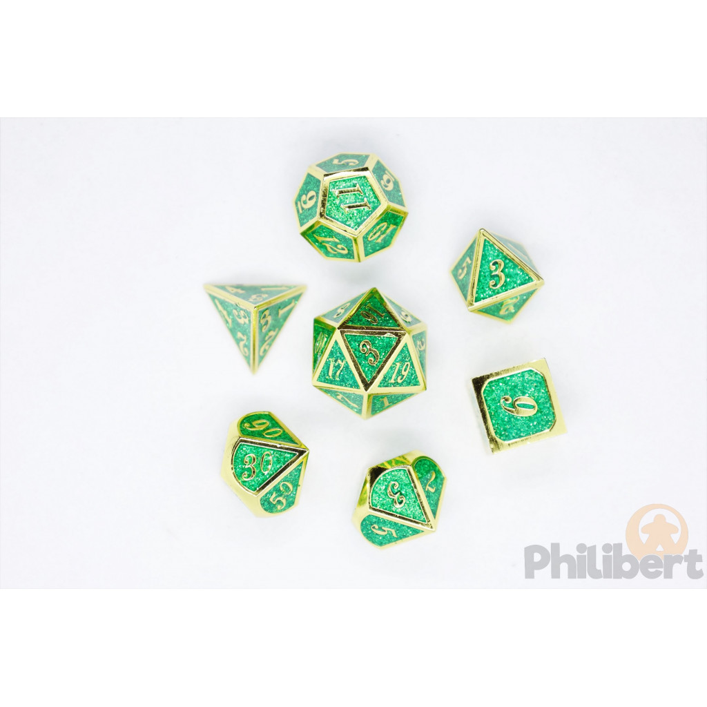 Set de 7 Dés JDR métalliques - Glitter