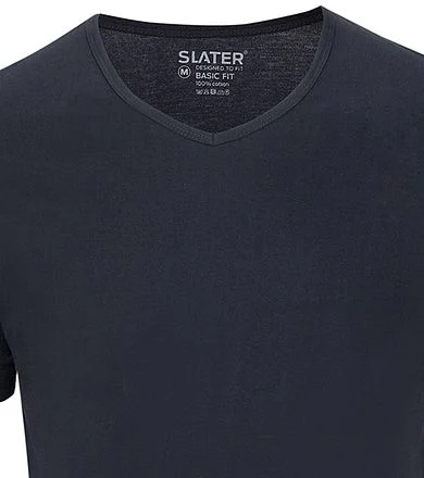 Slater 2-pack Basic Fit T-shirt V-hals Navy 7610-400 kopen