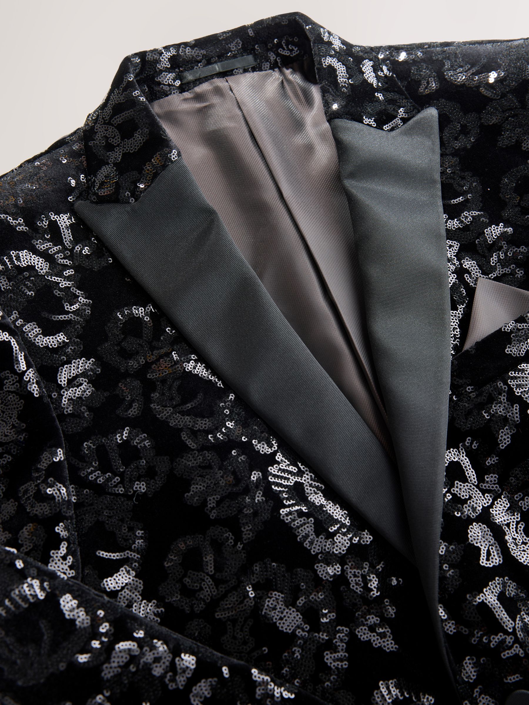 Zwart bloemenprint - Slim Fit Floral Velvet Sequin Blazer