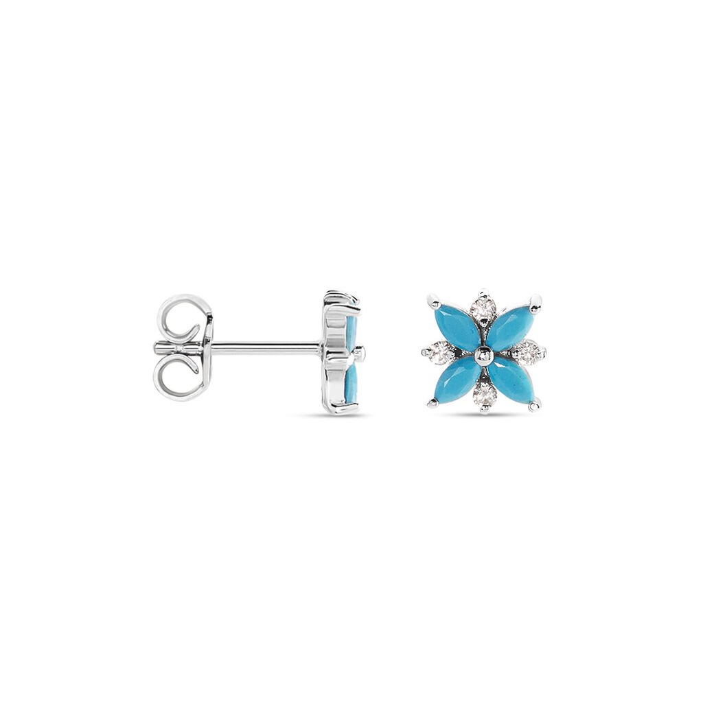 Boucles D'oreilles Puces Bleubirds Argent Blanc Turquoise Oxyde
