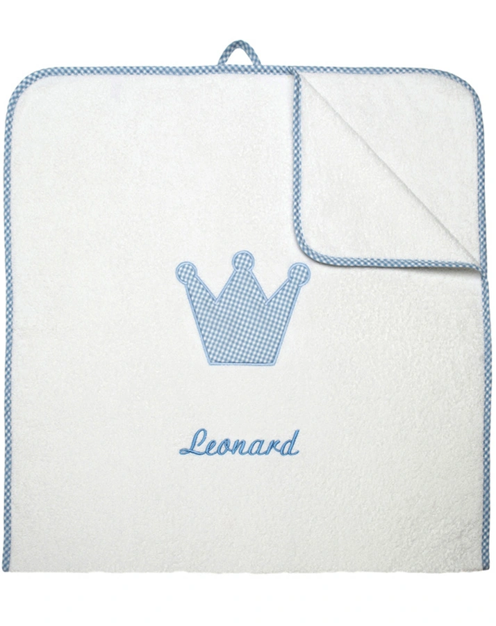 Personalisiertes XL-Badehandtuch KRONE hellblau (Stickfarbe: pink)