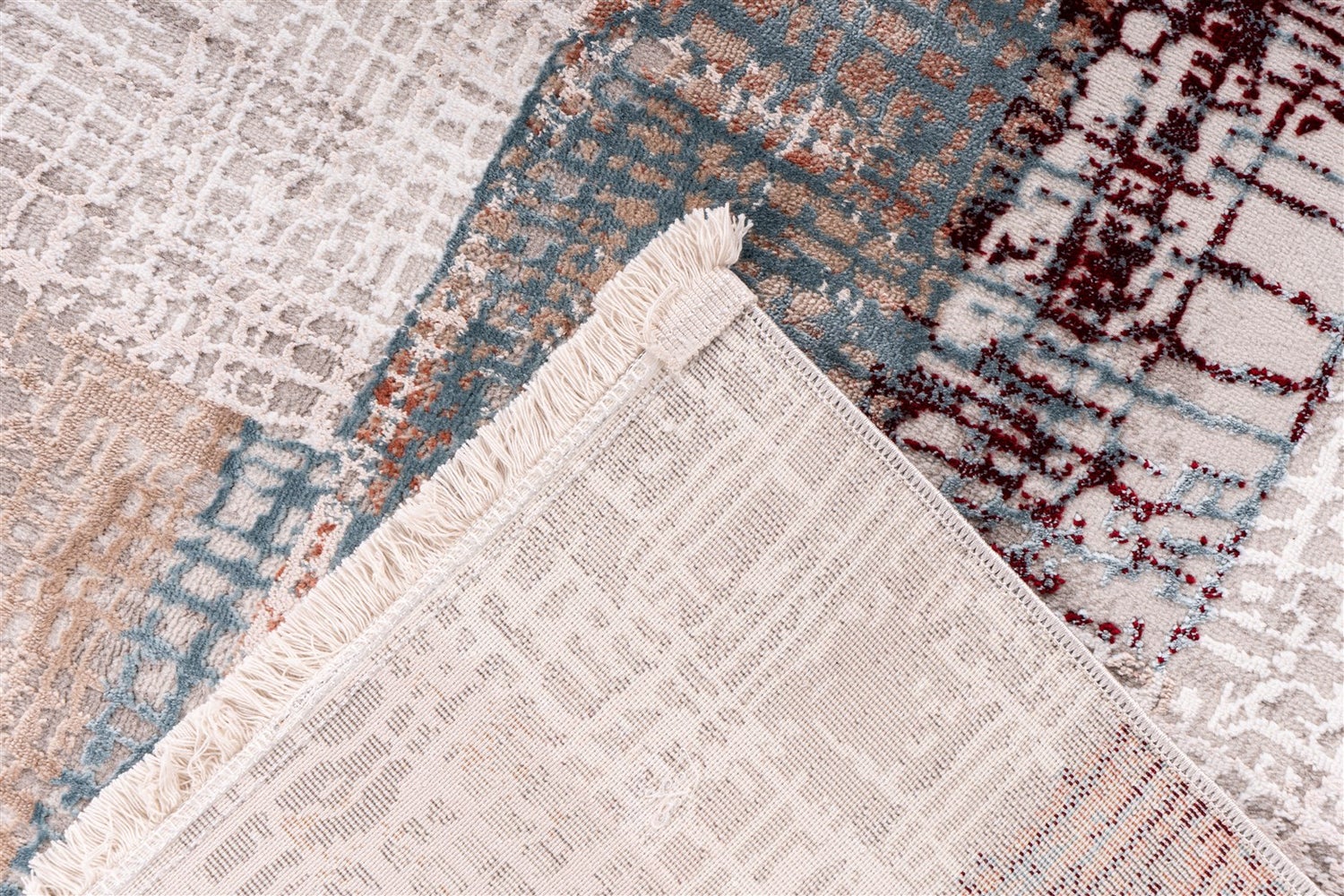 Kortpolig tapijt Celestia grijs / zalmroze vintage design, used look, patchwork design 80 x 150 cm