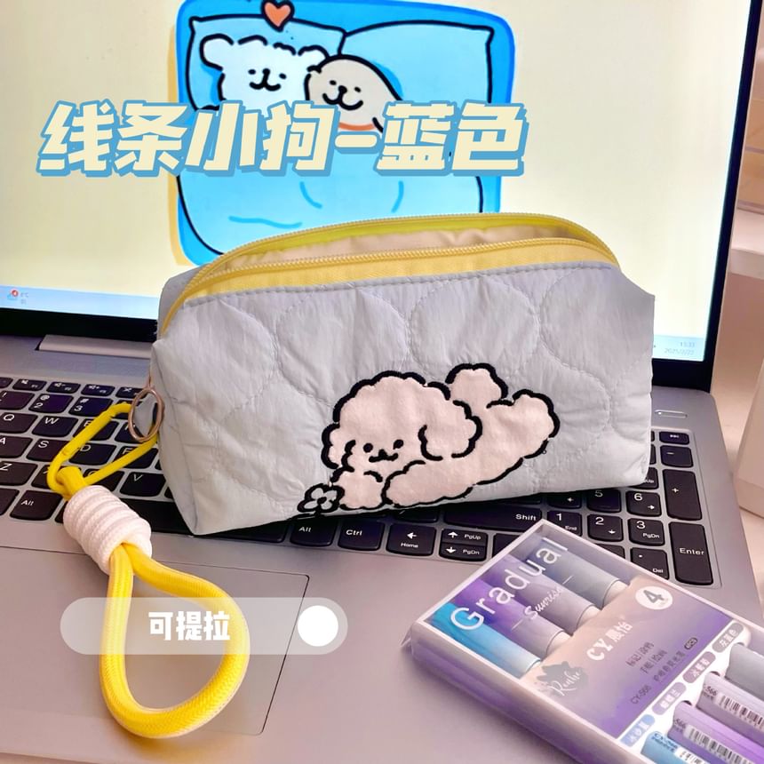 Ribbocco - Canvas etui / clutch met geborduurde hond