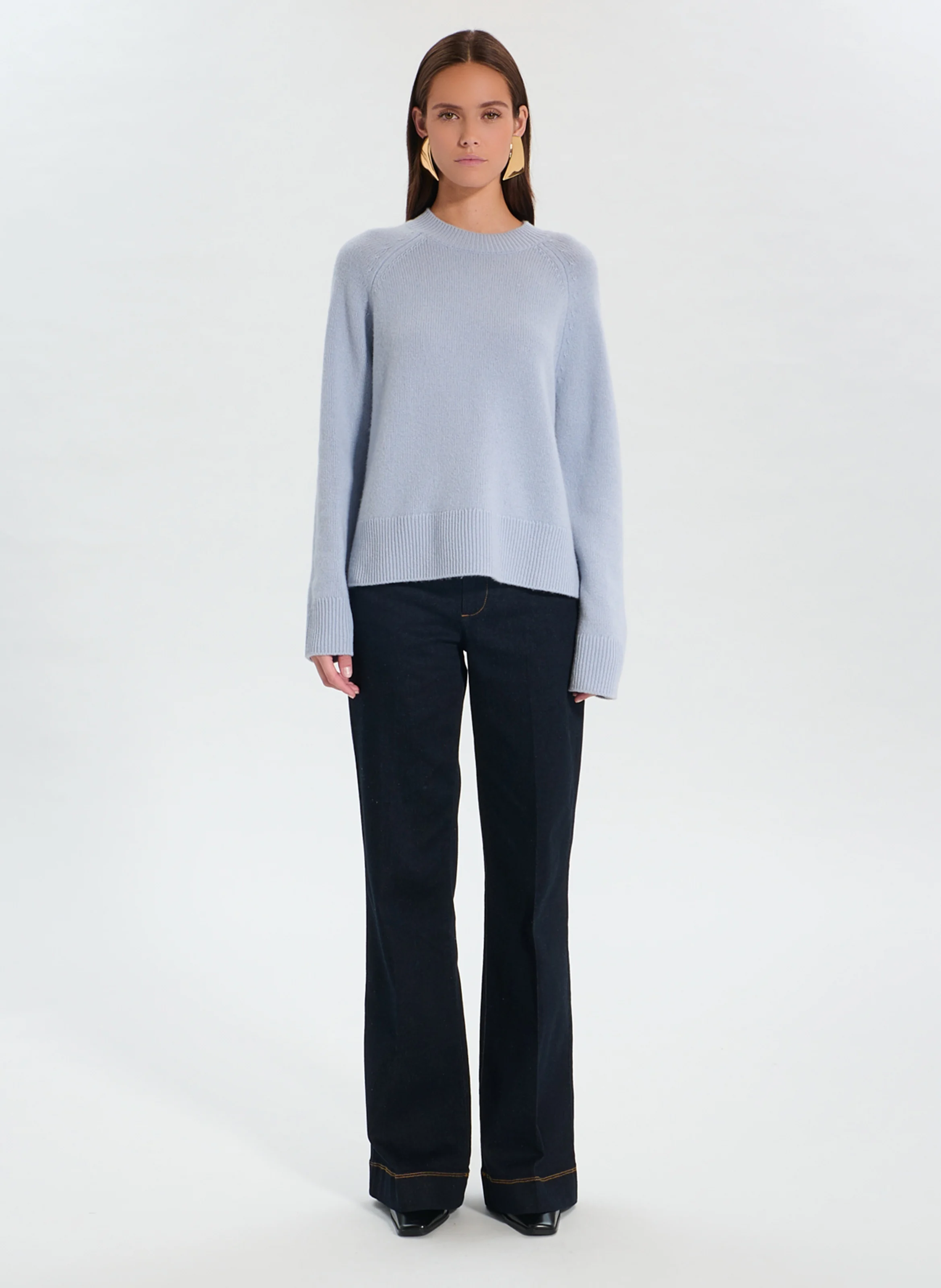 NEONA - Pull droit col rond en cachemire | Bleu