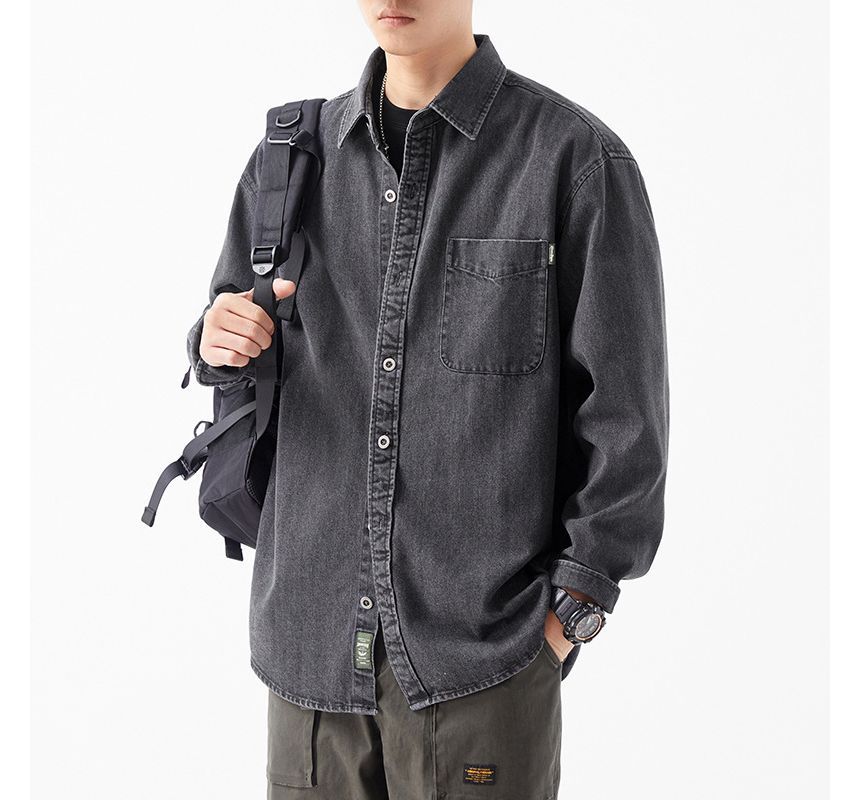 Deepwood - Denim overhemd met zakdetail