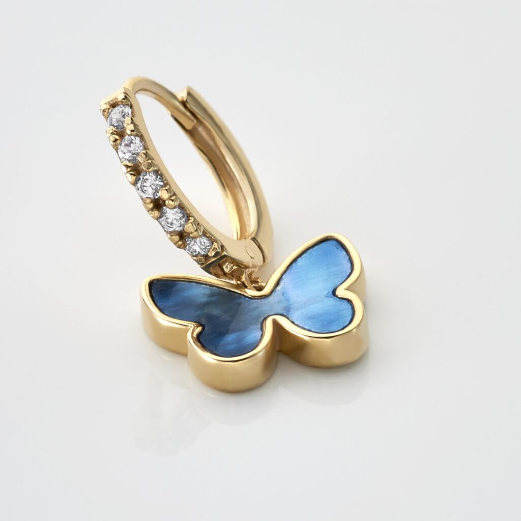 Créole Unitaire Argent Dore Butterfly Nacre Bleu Oxydes De Zirconium