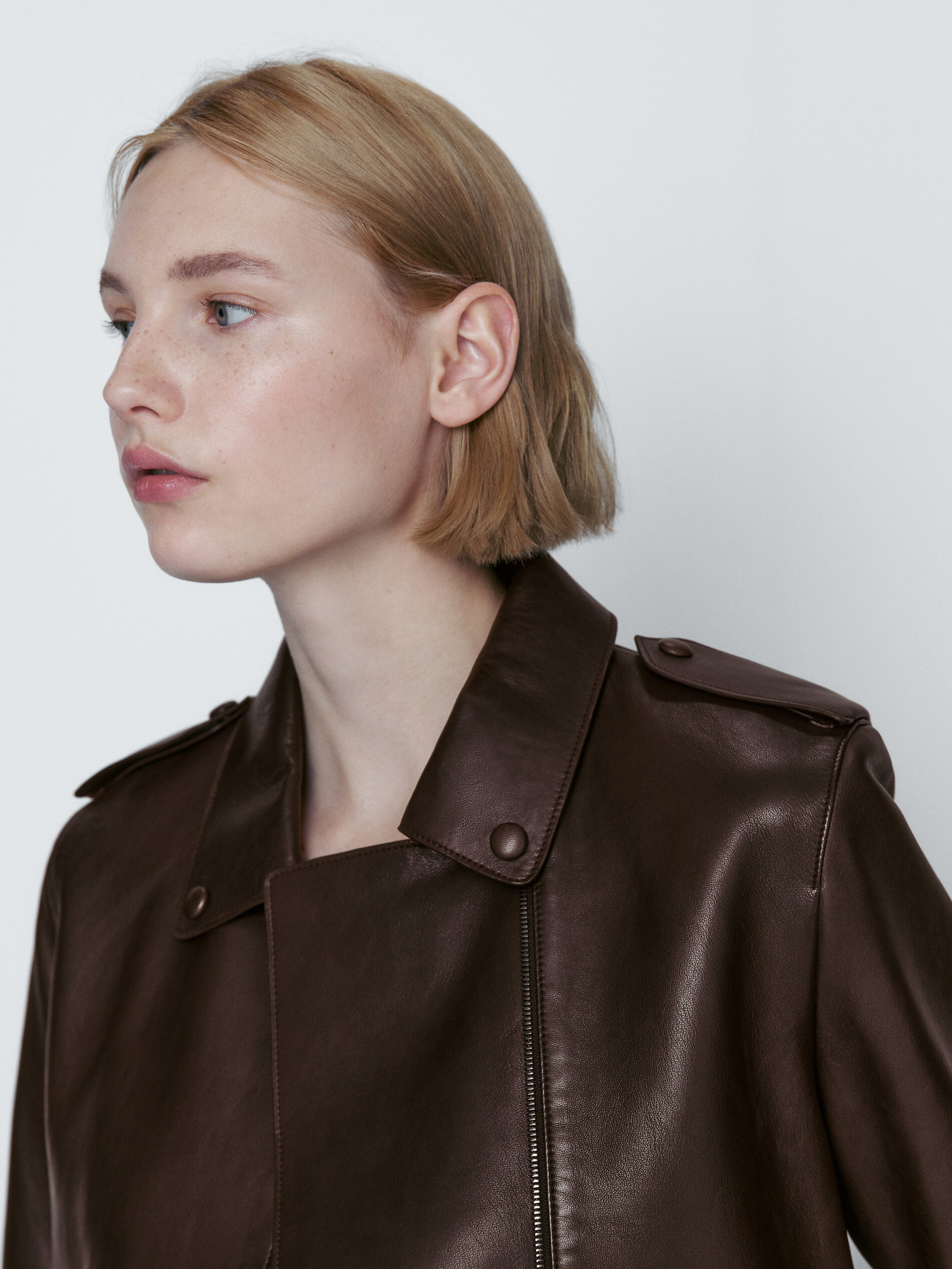 Jaqueta de couro estilo motociclista sem marca - MARROM