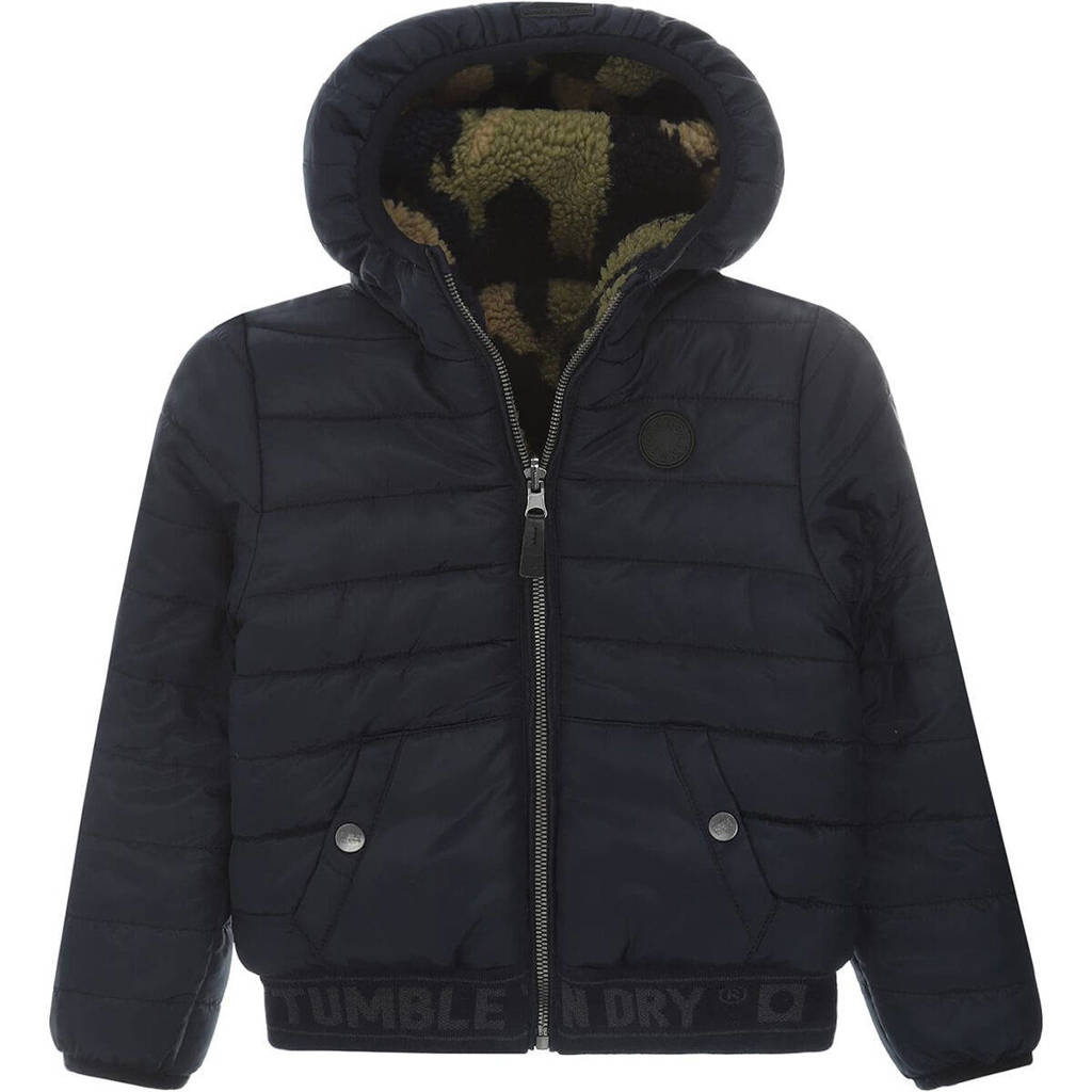 Perfectreversible gewatteerde winterjas Irvin met camouflageprint donkerblauw/groen