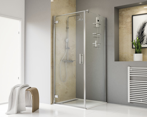 Douchedeur met zijpaneel SCHULTE - 90 x 90 cm, profielkleur chroom, helder glas