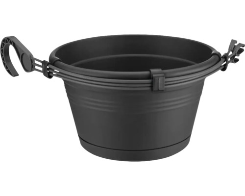 elho Green Basics hangende plantenbakset, kunststof, Ø 28 cm, H 18 cm, zwart, inclusief houder en schotel