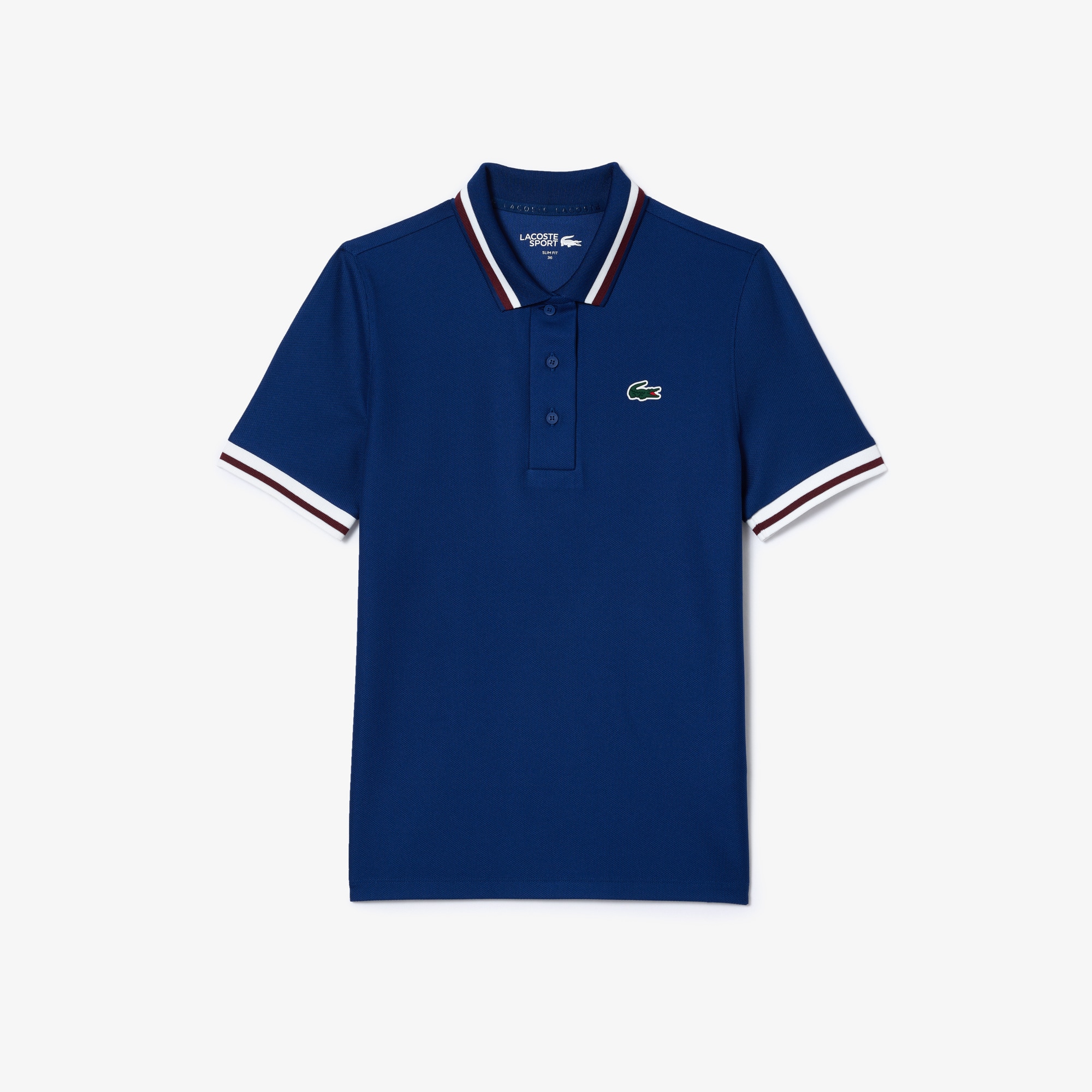 Polo Sport avec col rayé contrasté en piqué Manches Courtes - Bleu - Lacoste - Femme