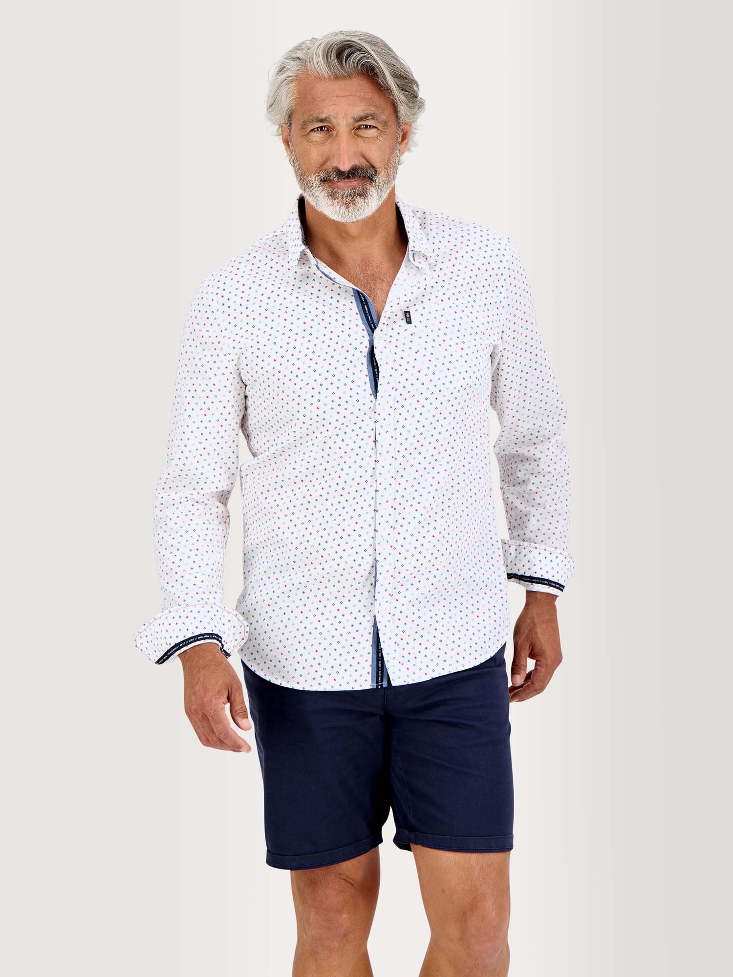 Chemise Homme Manches Longues Micro Motif Blanc