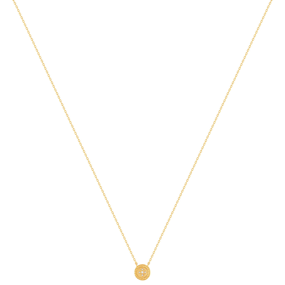 Collier plaqué or jaune médaillon perlé zirconias 45 cm