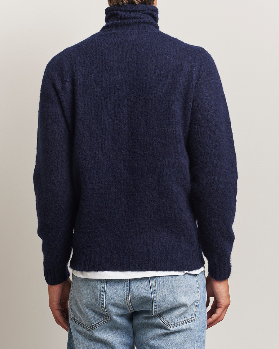 Harley Of Scotland Brushed Supersoft Lambswool Rollneck Navy