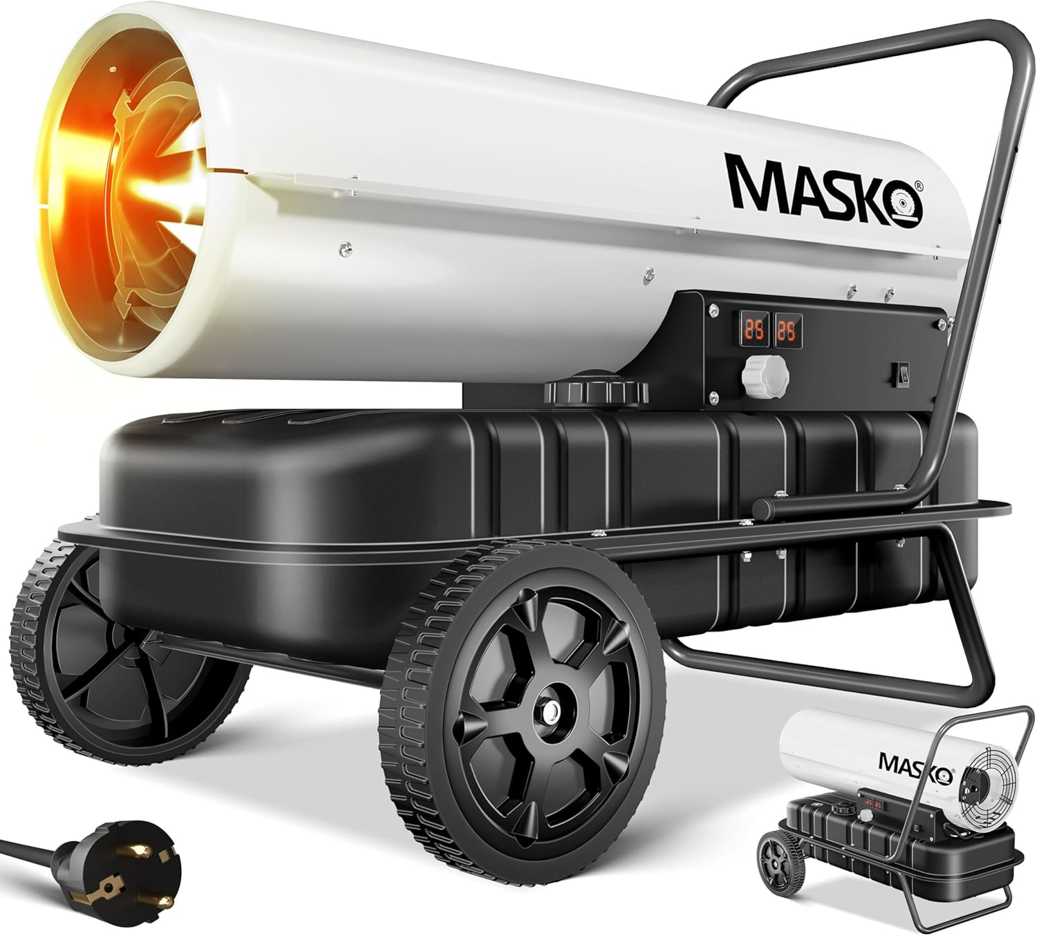 MASKO® Heizkanone 30kW Diesel Bautrockner Bauheizer Heißluftgenerator Heizgebläse 38L Tank mit Thermostat Ölheizer Luftstrom 750m³/h/Stunde Ölbeheizung Heizlüfter Heizstrahler Weiß