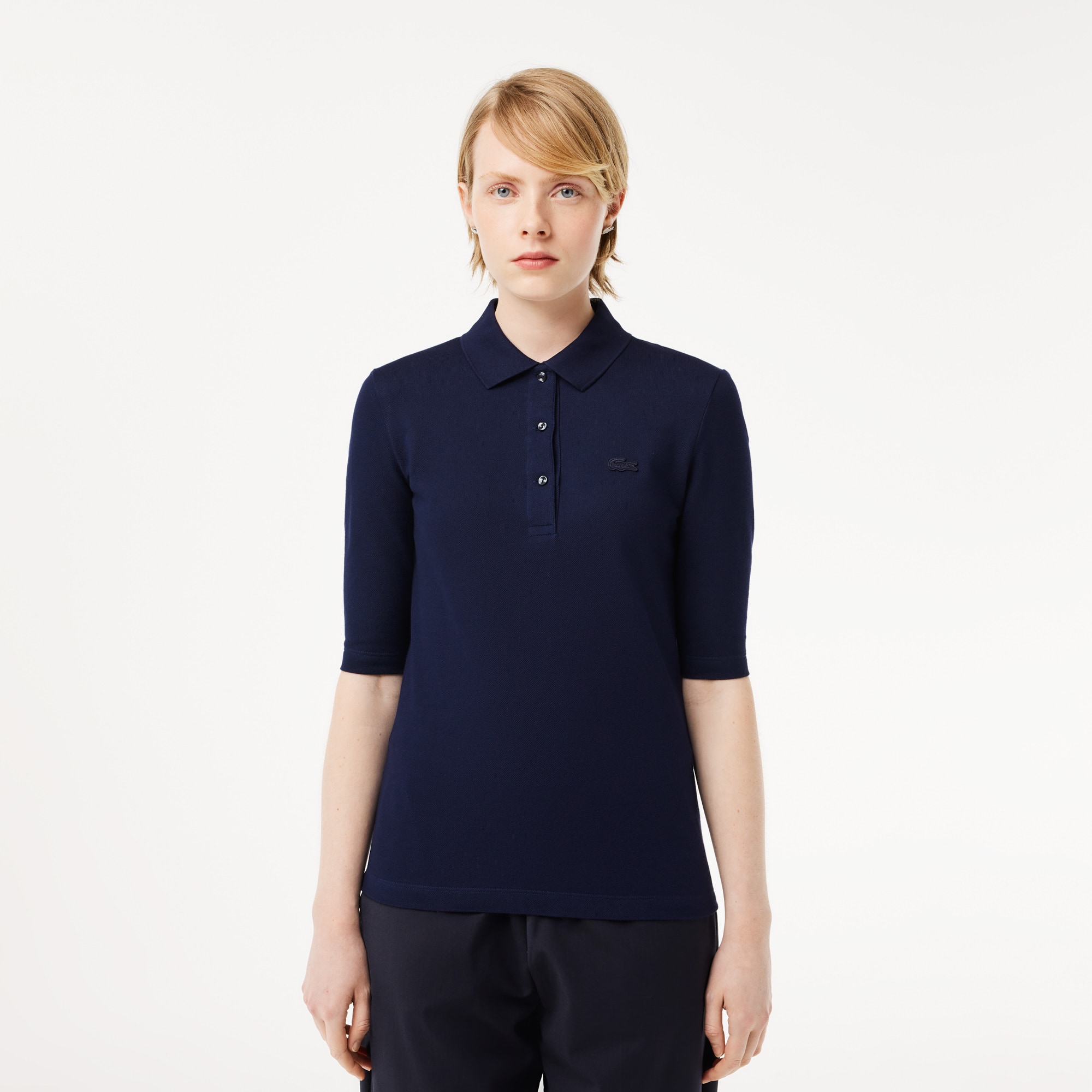 Polo Lacoste slim fit à manches trois-quarts en coton souple Manches Courtes - Bleu - Lacoste - Femme