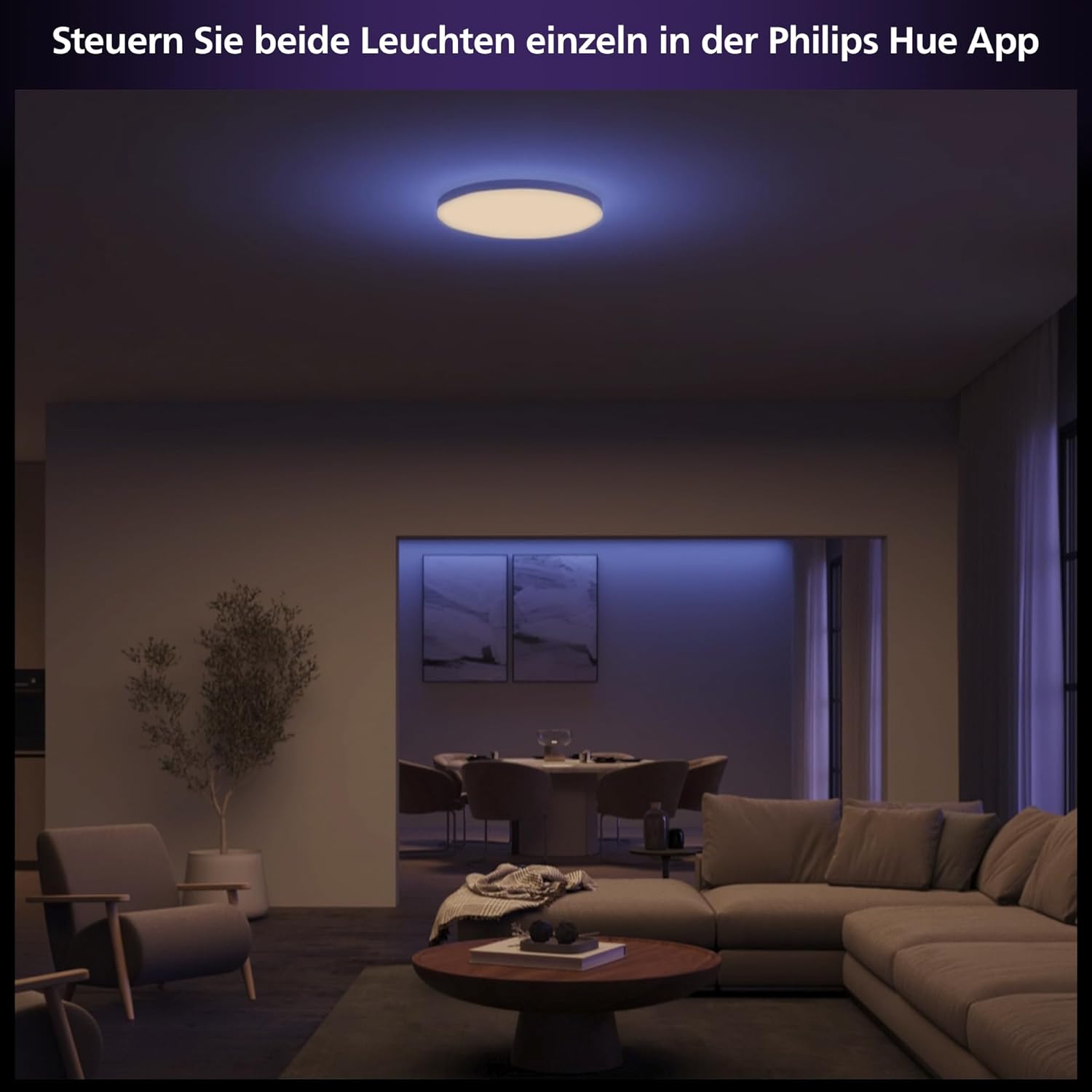 Philips Hue White and Color Ambiance Datura Deckenleuchte Klein, ⌀38,4 cm, warm- bis kühlweißes Licht, rund, Bluetooth kompatibel, Sprachsteuerung mit Alexa, Apple Home & Google Assistant, weiß