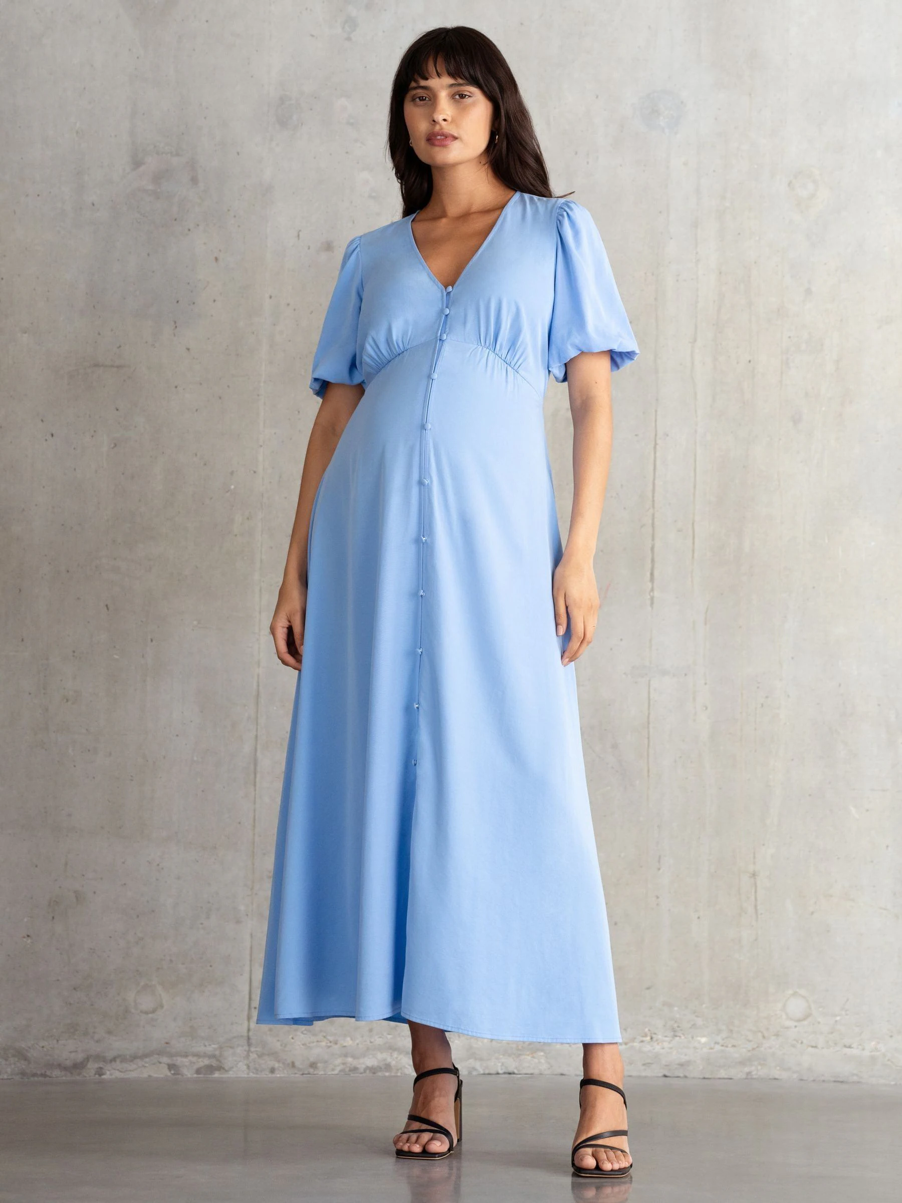 Seraphine Blue Button Through V-Neck Nursing Dress