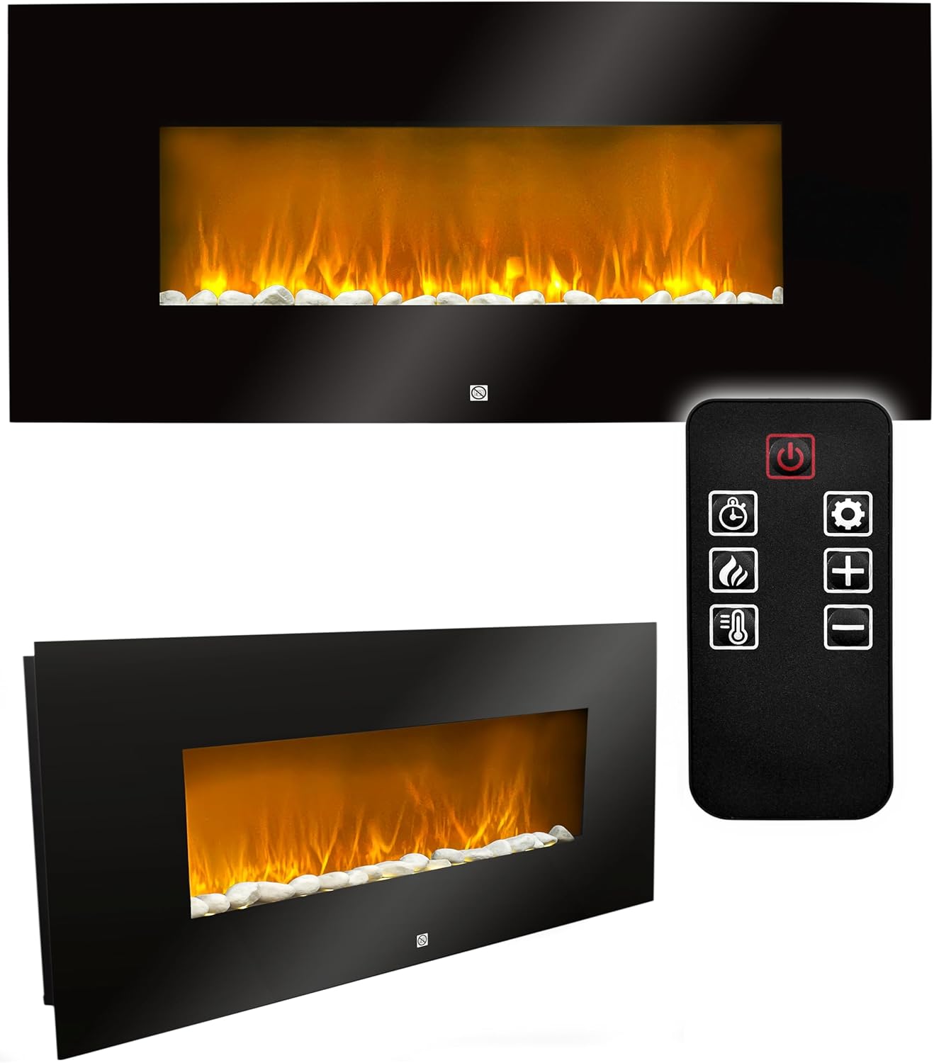 Elektrokamin Wandmontage 94cm – Elektrischer Kamin mit LED Flammeneffekt & Heizfunktion 2000W – Wandkamin mit Thermostat Timer & Fernbedienung – Design Kaminofen ohne Schornstein, Schwarz