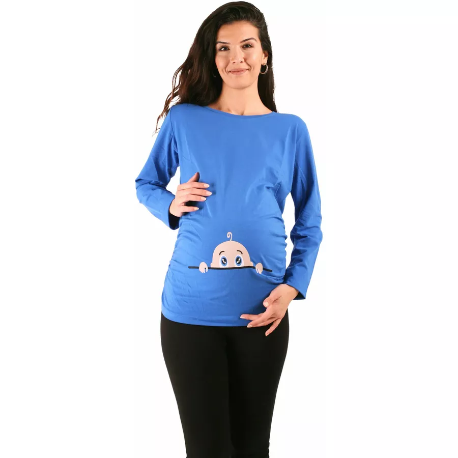 M.M.C. Umstandslangarmshirt Neugieriges Baby mit Motiv Dunkelblau