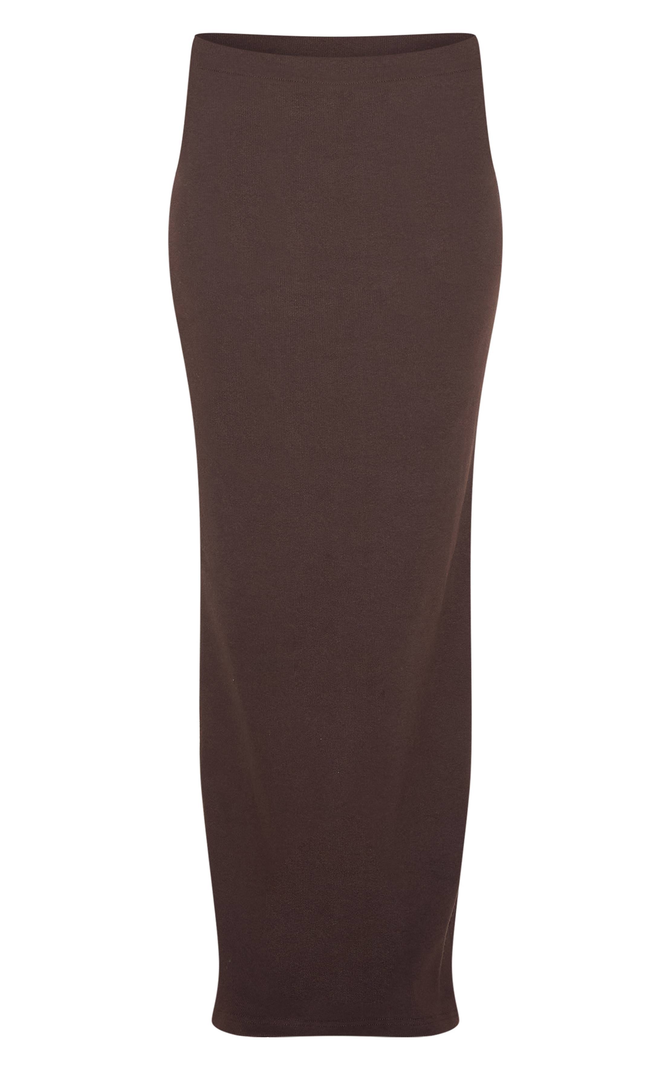 Chocolat Jupe Maxi Côtelée Taille Mi-haute Coordonnée