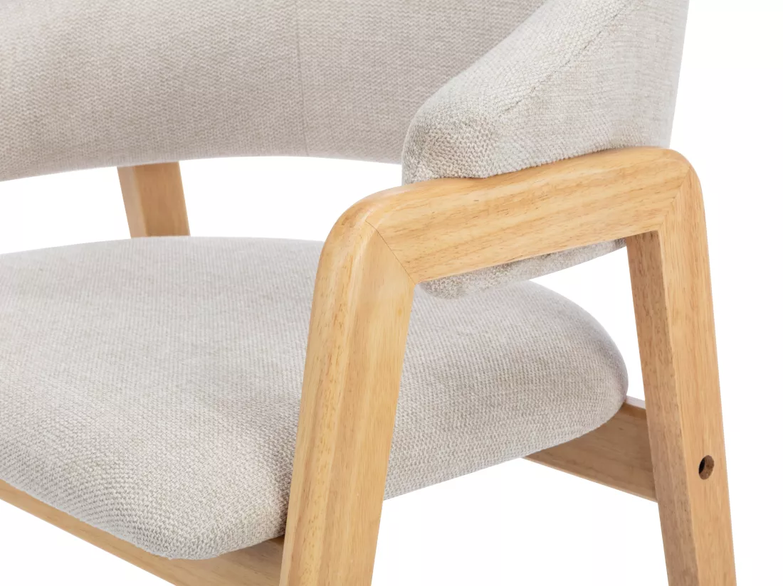 Lot de 2 chaises avec accoudoirs en tissu et bois d'hévéa - Beige et Naturel - SOLUNA