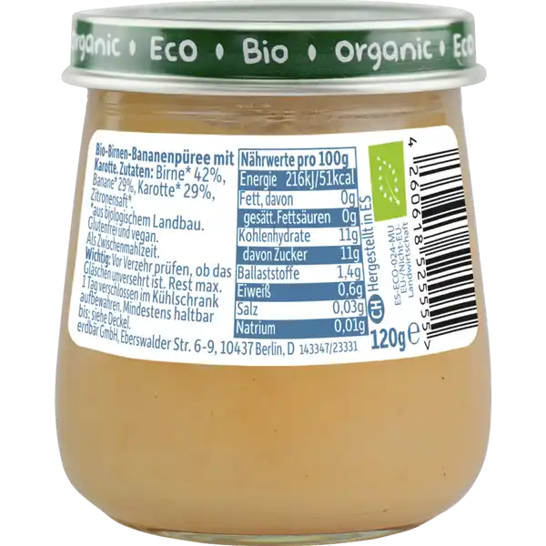 Bio Babybrei Birne, Banane & Karotte