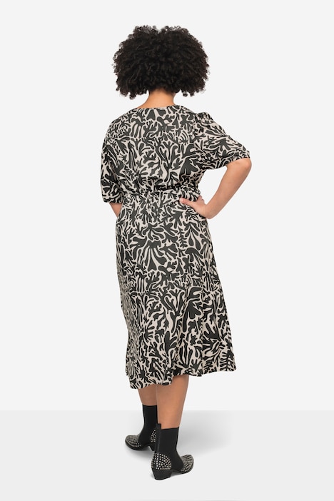 Midikleid, A-Linie, floraler Druck, Rundhals, weiter Halbarm