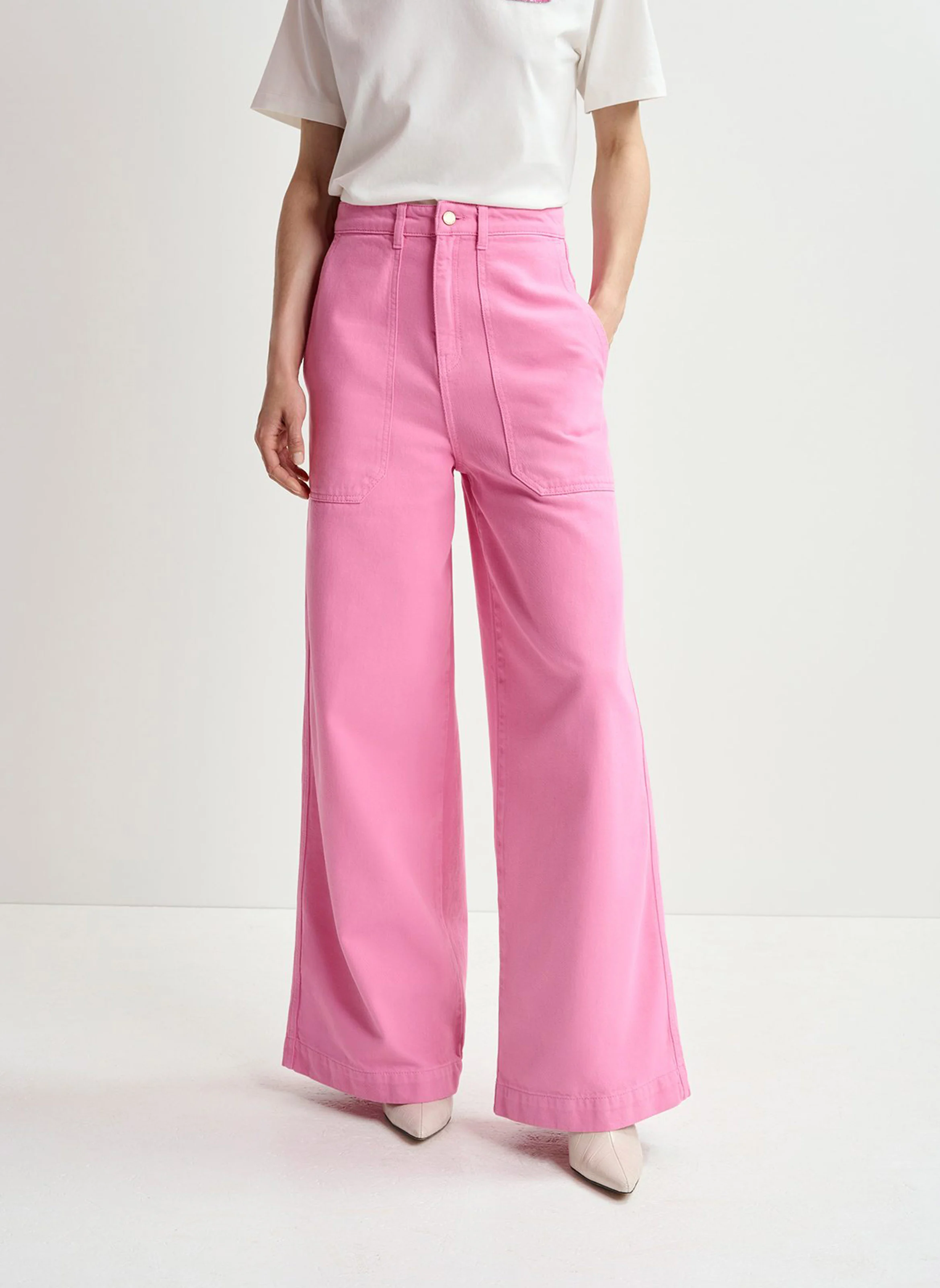 HOMERUS - Jean large taille haute | Rose