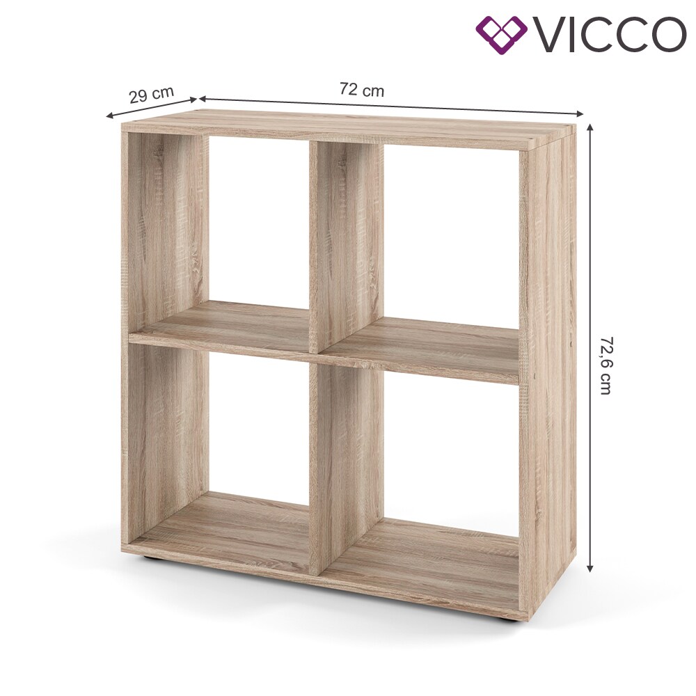 VICCO Raumteiler TETRA 4 Fächer Eiche Sonoma Bücherregal Würfelregal Standregal