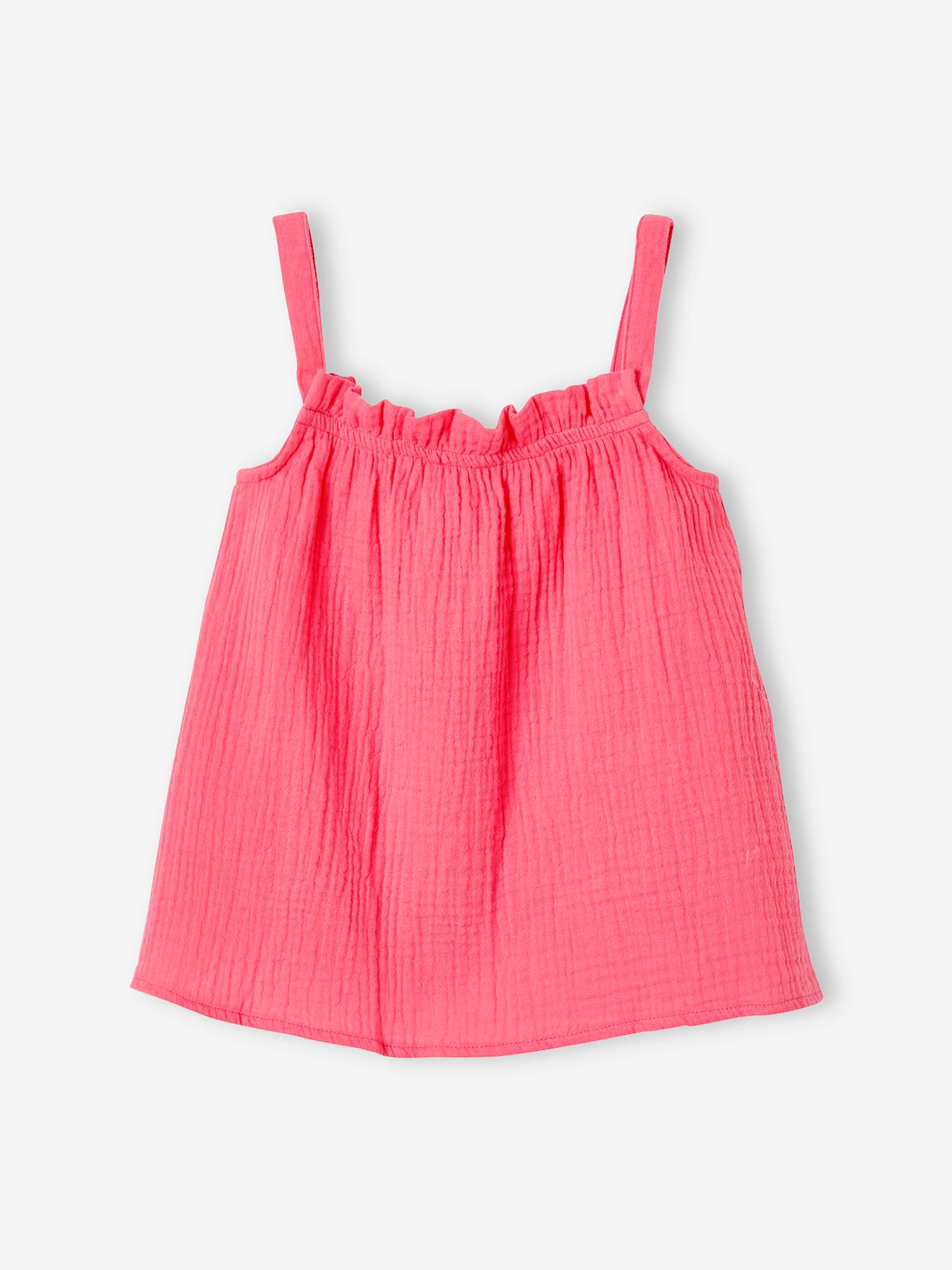 Regata lisa rosa claro de algodão chiffon para meninas