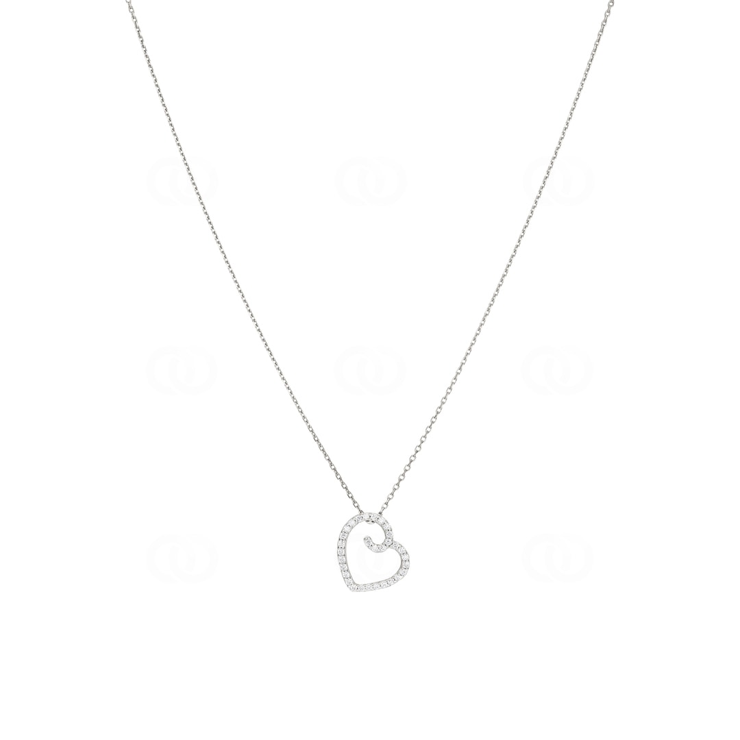 Collier 925 Silber rhodiniert Herz mit Zirkonia rund 43cm