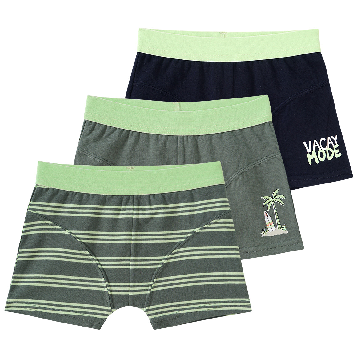 Famy 3 Jungen Boxer in verschiedenen Dessins dunkeloliv / dunkelblau