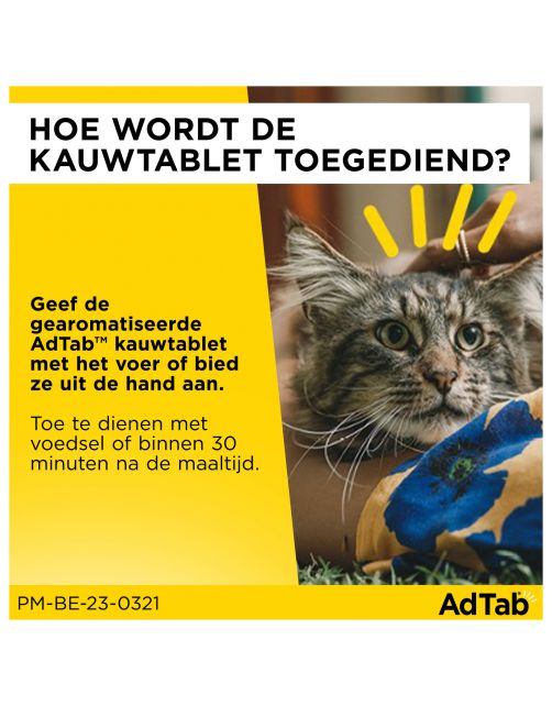 Adtab Kauwtablet Voor Katten - Anti vlooien en tekenmiddel - 3 tab >2.0 - 8.0 Kg