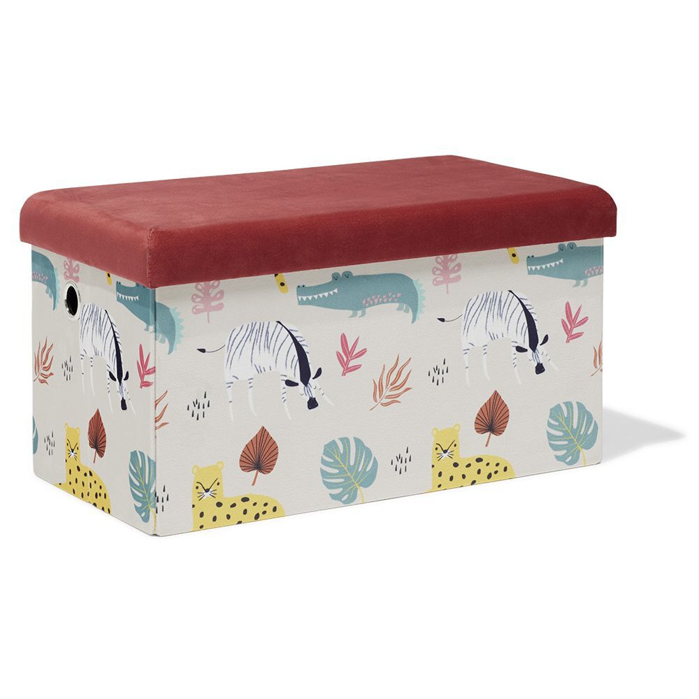 Banc coffre Clara animaux de la savane rouge - L60xP32xH32 cm