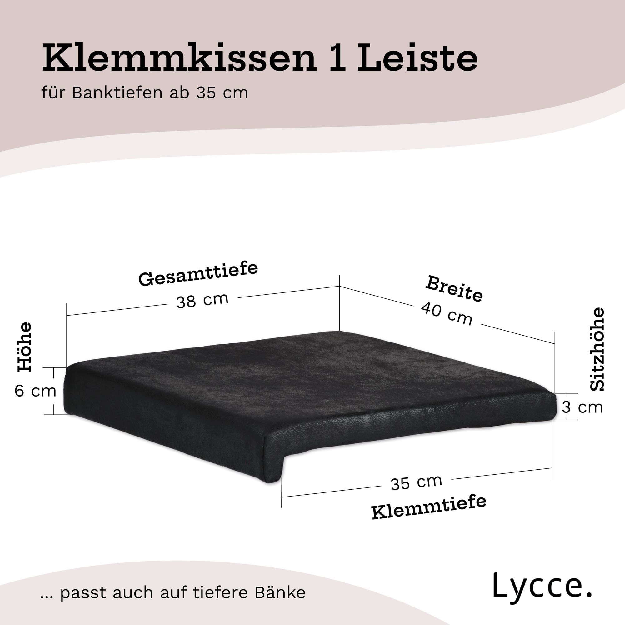 Lycce Klemmkissen / Sitzkissen mit 1 Leiste, Wildlederoptik