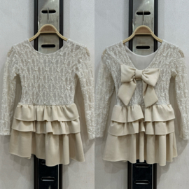 Luna Lace Ruffle Dress - beige