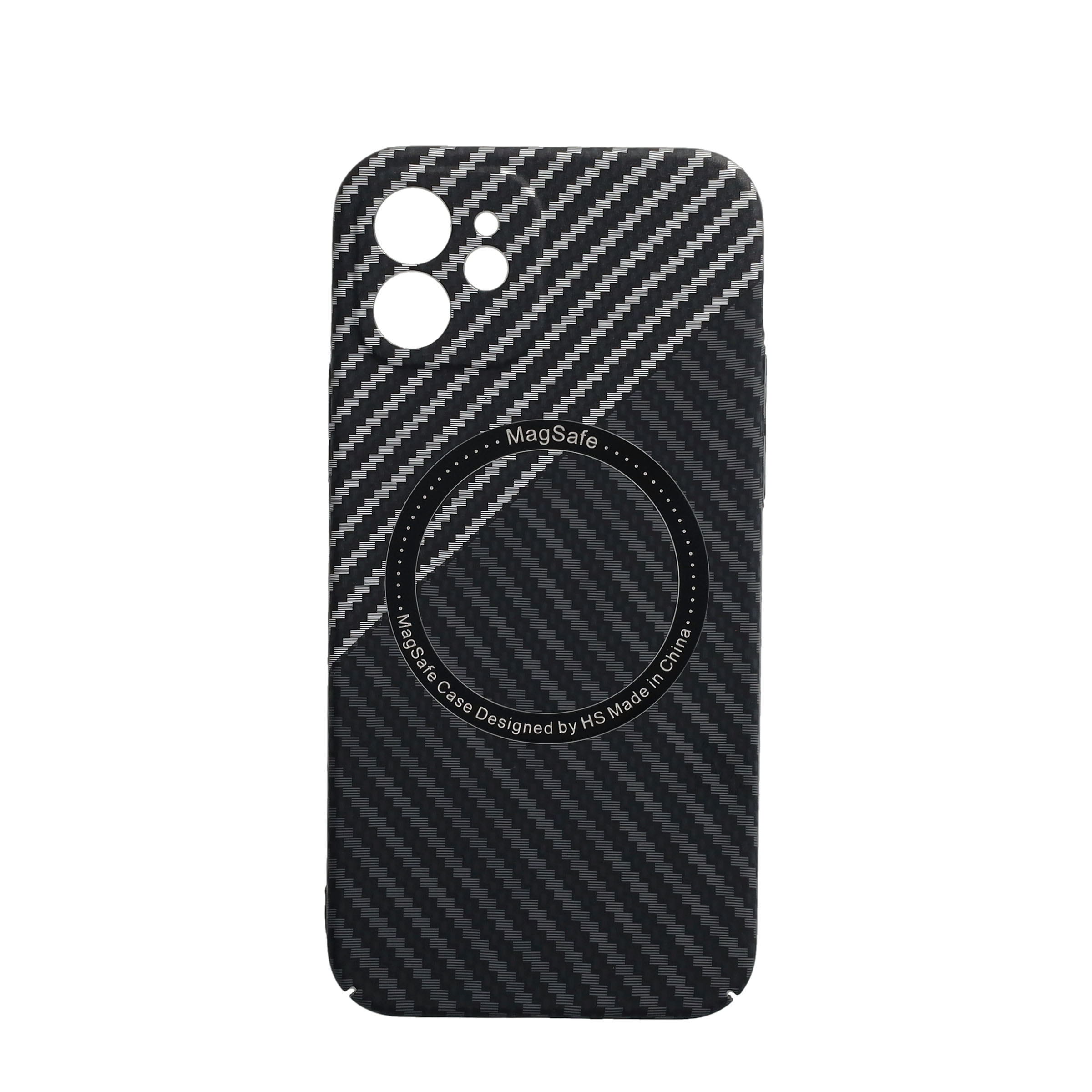 iPhone 12 MagSafe Hardcase Hülle im Carbon Look - Schwarz / Silber
