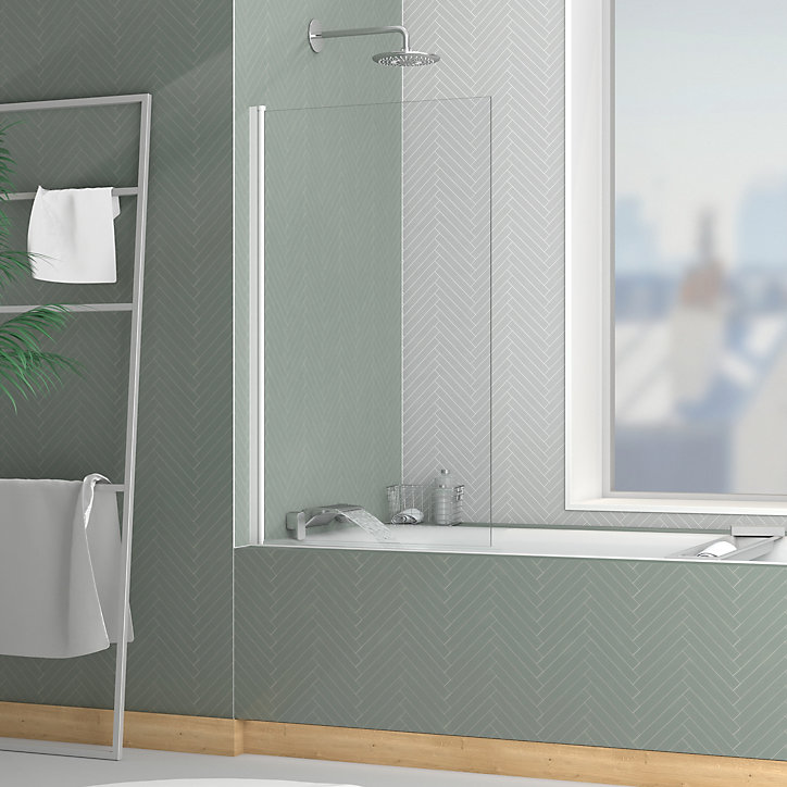 Pare-baignoire rabattable 120 x 70 cm, profilés alu blanc mat, Galedo Essentiel