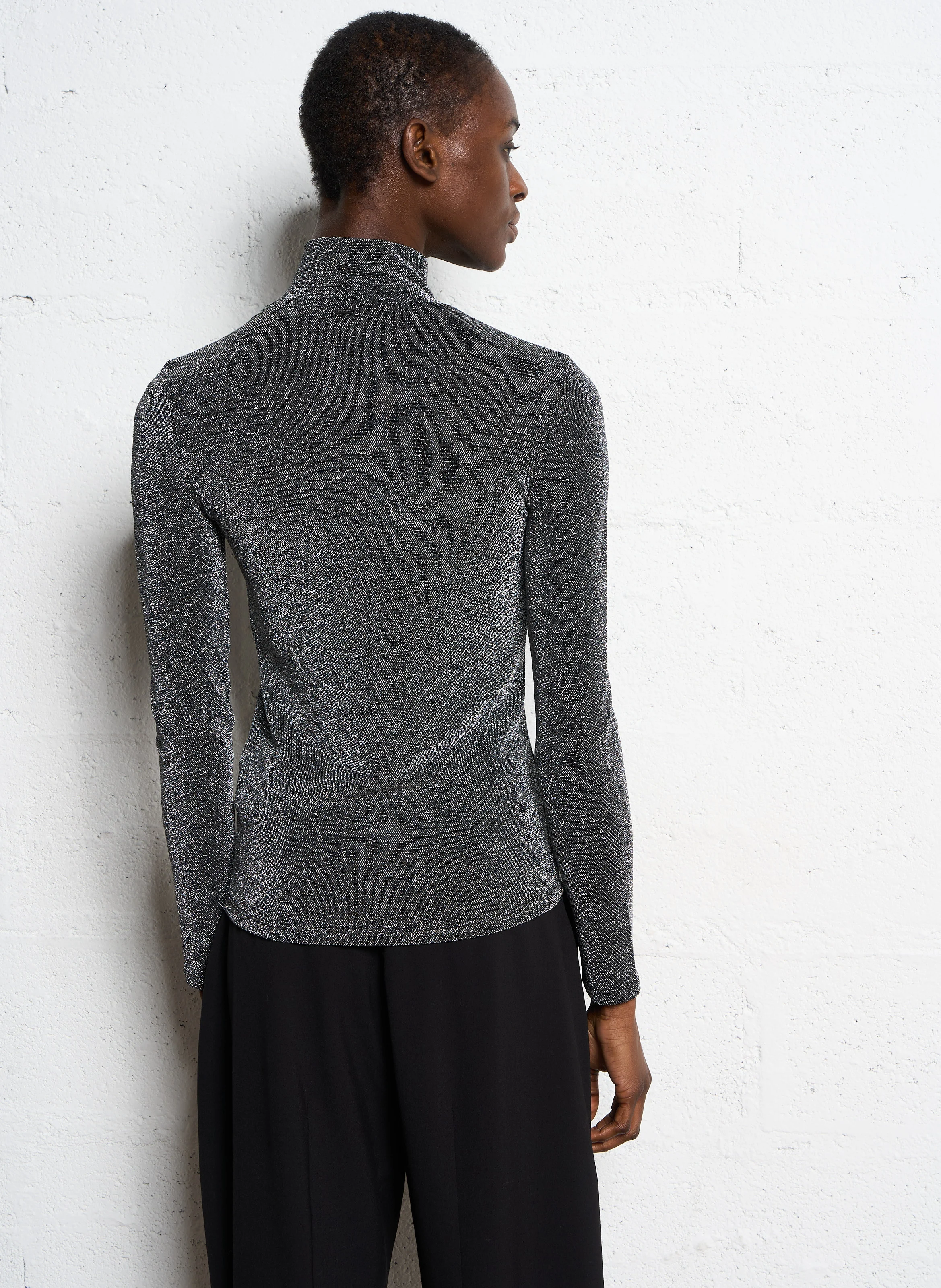 Tee-shirt col roulé métallisé | Argent