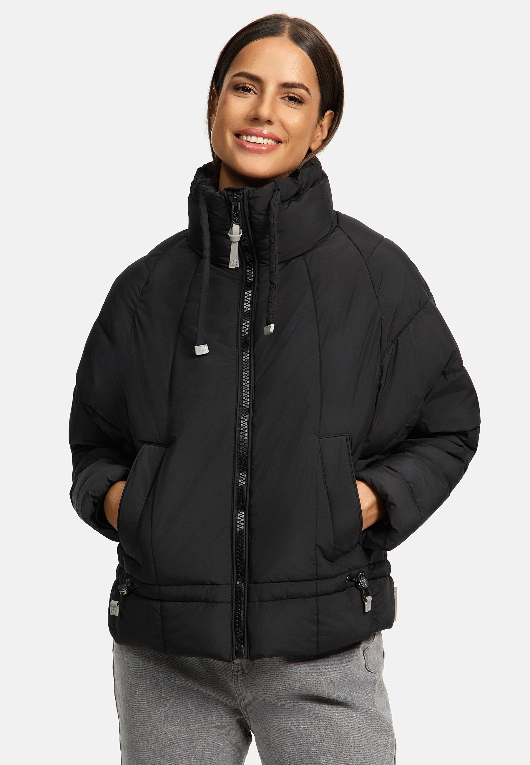 NAVAHOO Damen Winter Jacke Recyceltes Kurz Winterjacke gefütterter Steh Kragen Luftzauber