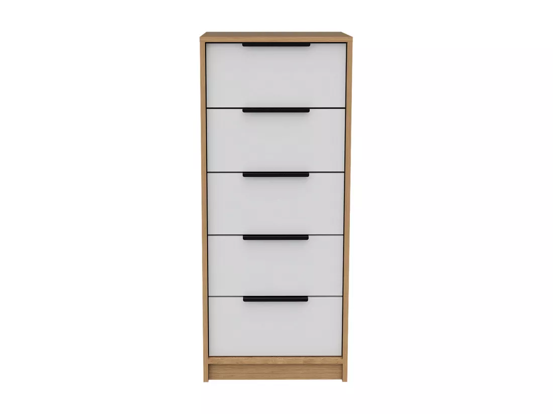 Coffre à 5 tiroirs Kaia, avec poignées en métal , 107.69 cm X 44.95 cm X 41.14 cm , White / Honey