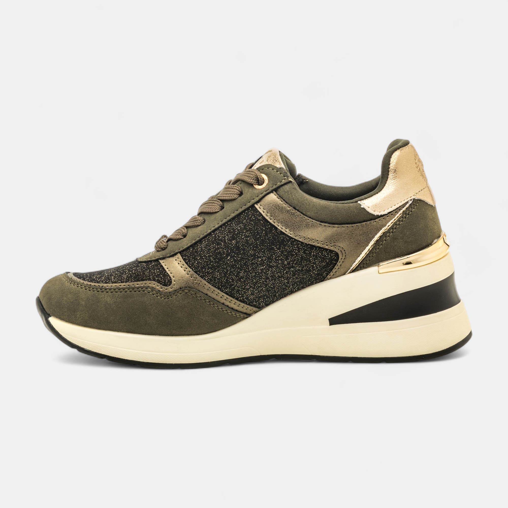 Baskets basses à talon compensé Femme kaki