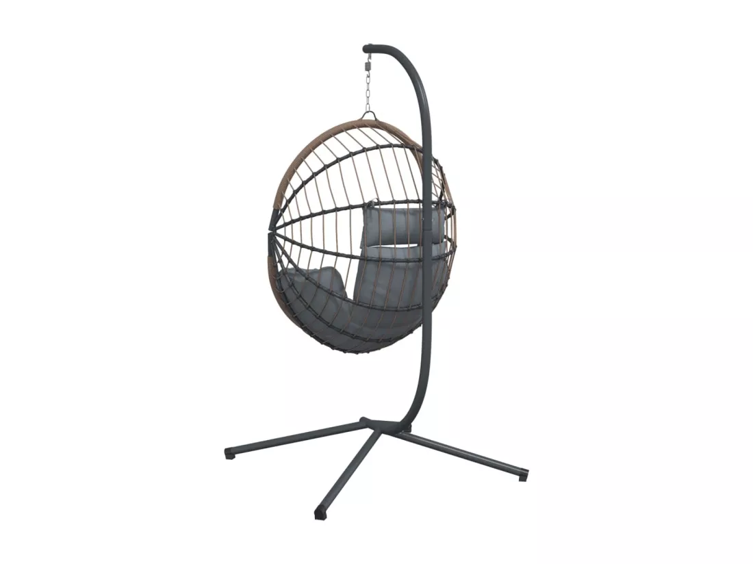 Chaise suspendue forme d'œuf et support gris clair rotin acier