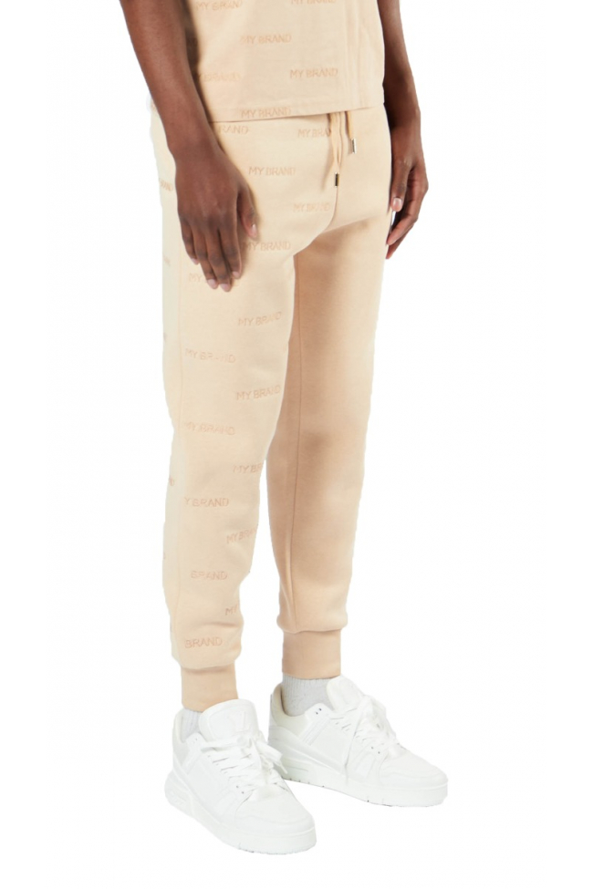 My Brand All Over Embroidery Joggingbroek Heren Beige