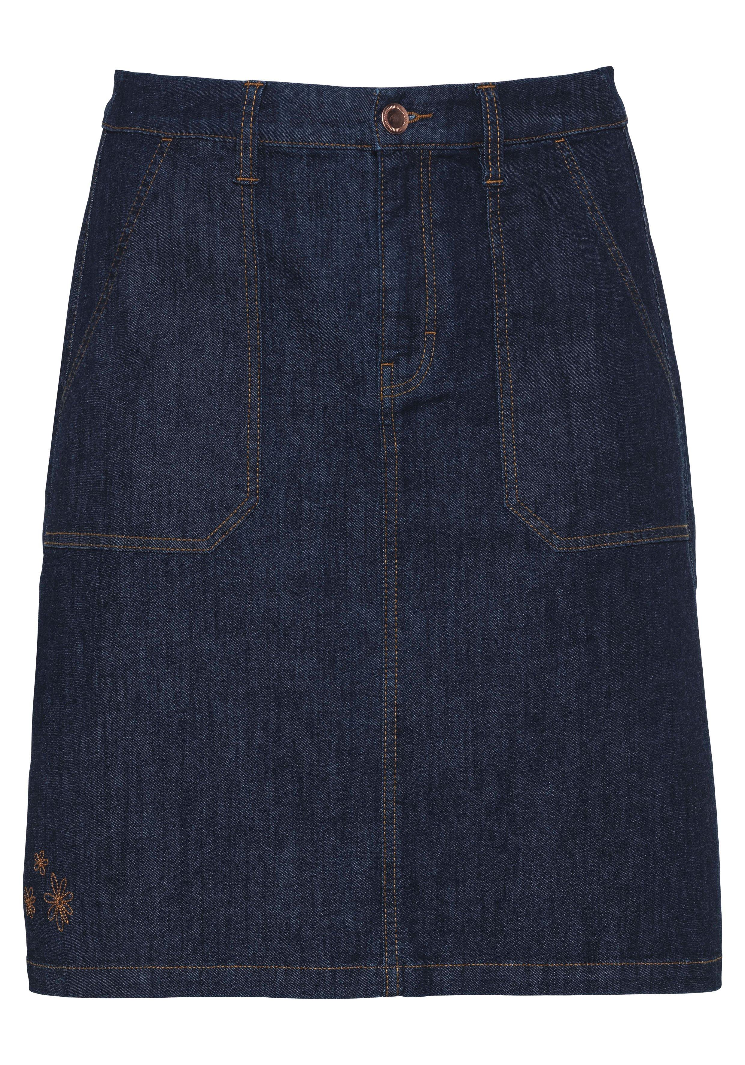 Stretch-Jeansrock in A-Linie mit Blütenstickerei
